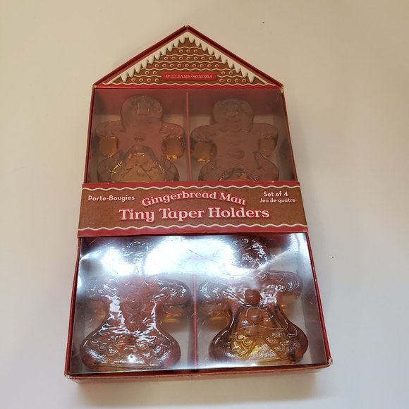 Williams Sonoma Glass Gingerbread Man Tiny Taper Candle Holders Set of 4 NIB - Picture 3 of 7